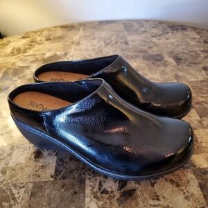 Softwalk sz 10W Black Patent Leather Madison Clog Platform Heel Comfort